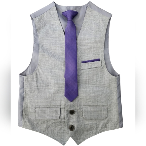 CALVIN KLEIN formal suit vest, pants, tie set, grey/purple, size 5T - Picture 1 of 4